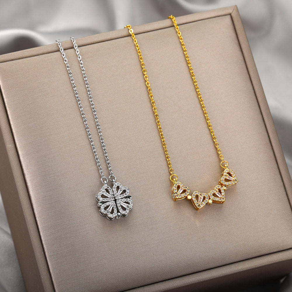 Kit Collier Trèfle en Cœur + Boîte avec Roses