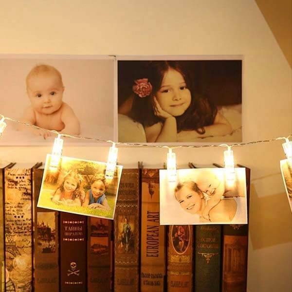 Guirlande lumineuse LED avec pinces pour photos
