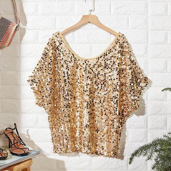 Blouse féminine à manches courtes avec sequins